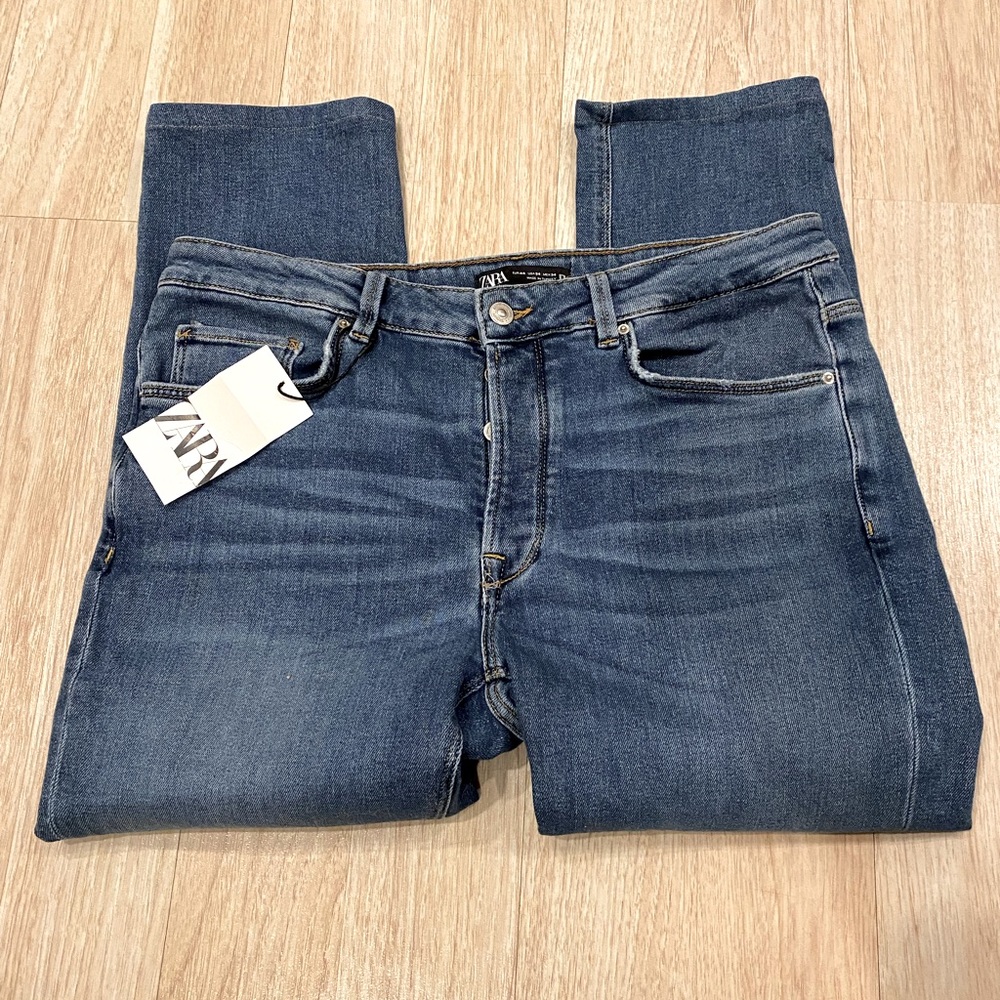 NWT ZARA button fly hi rise jean